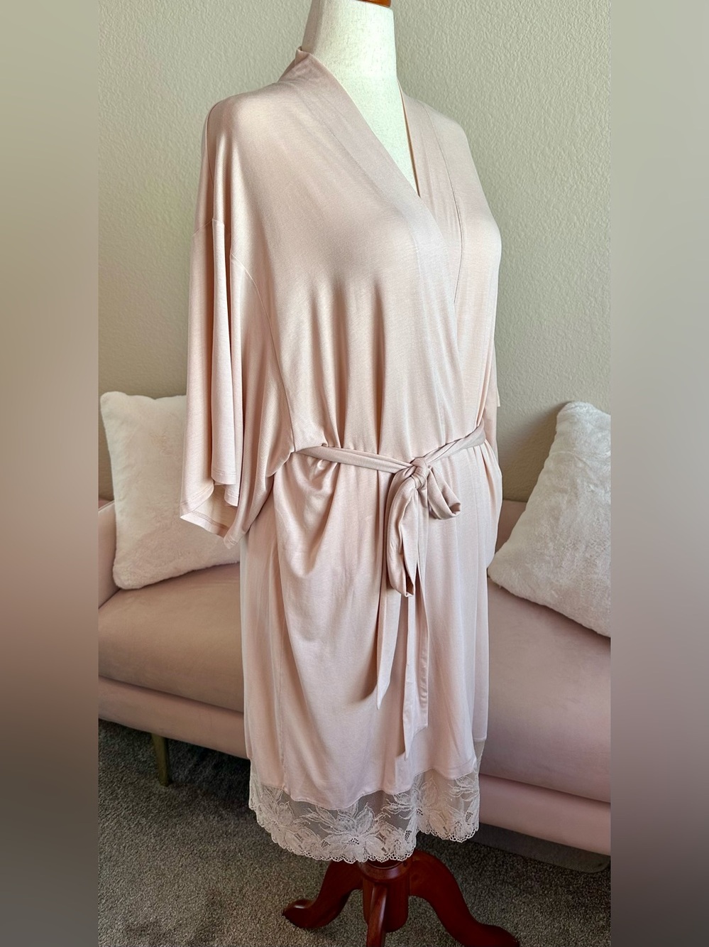 Eberjey Rosalia Lace Modal Limited Edition Antique Rose Soft Wrap Robe Women’s L